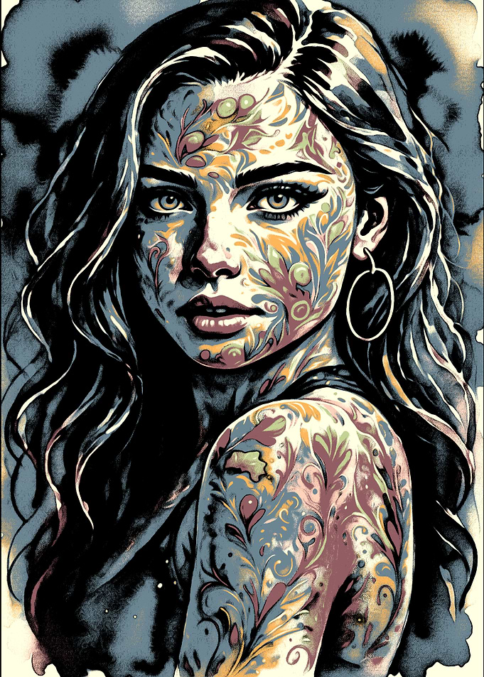 Woman with Floral Face and Body Art