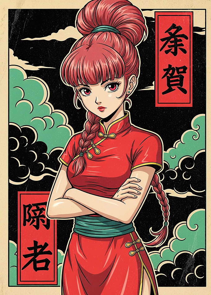 Anime Girl in Red Cheongsam