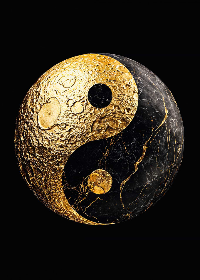 Yin Yang Gold Moon Marble