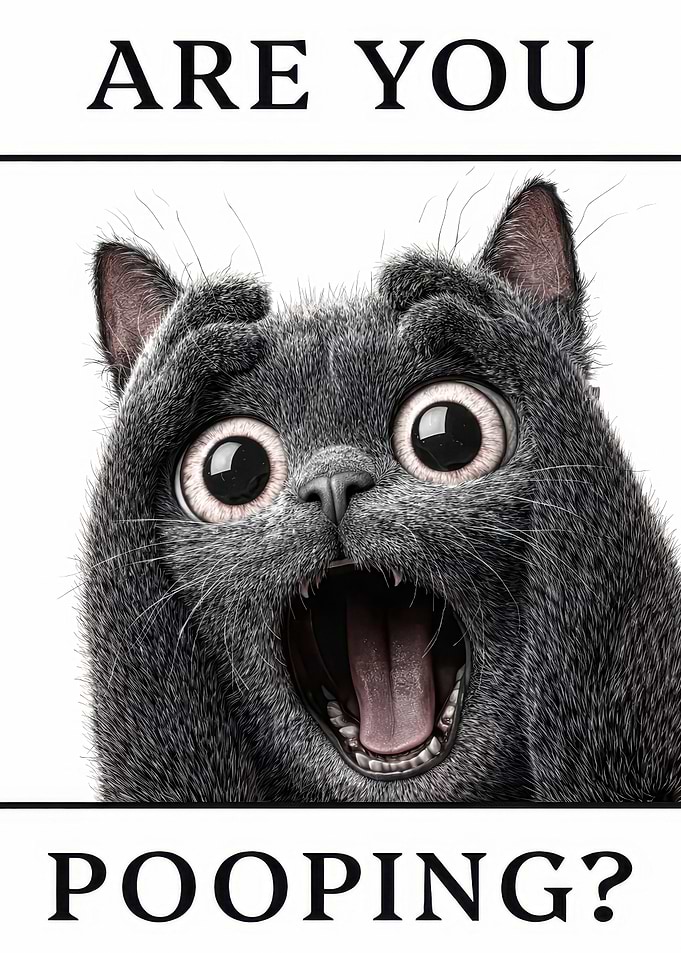 Scared Cat Asking 'Are You Pooping?'