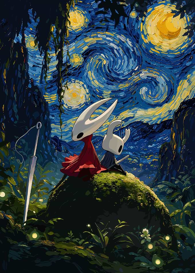 Hollow Knight Characters in Starry Night