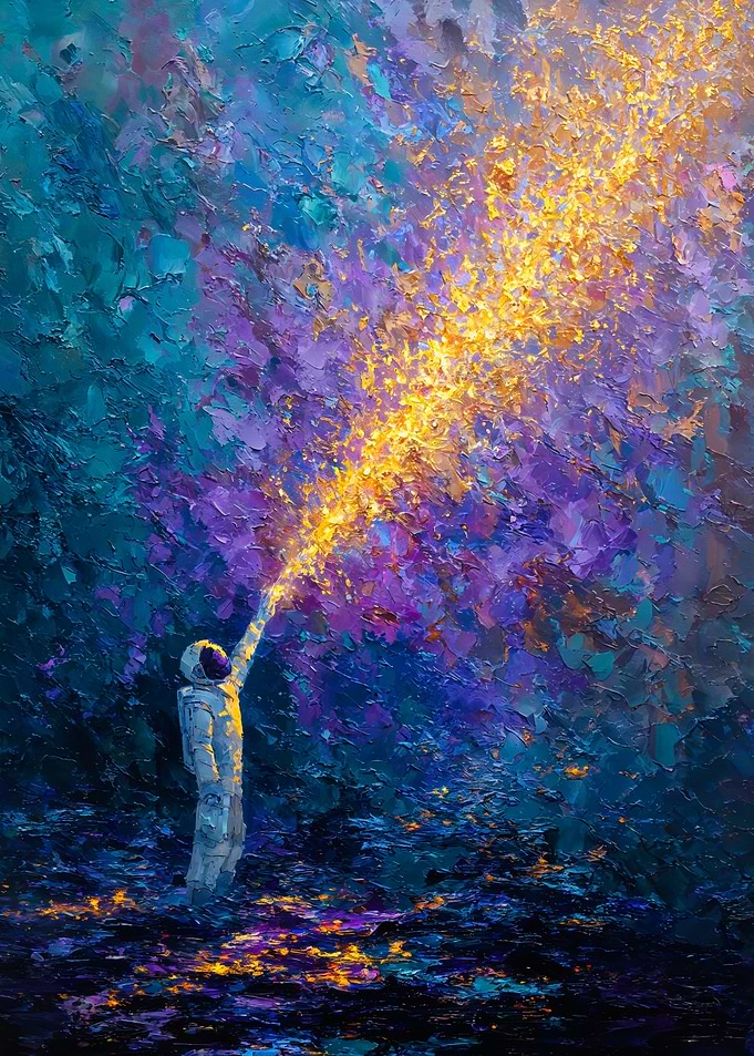 Astronaut Reaching Gold Light Painting