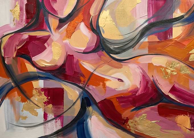 Abstract Nude Painting with Gold Leaf