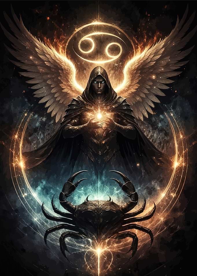 Cancer Zodiac Angel and Crab