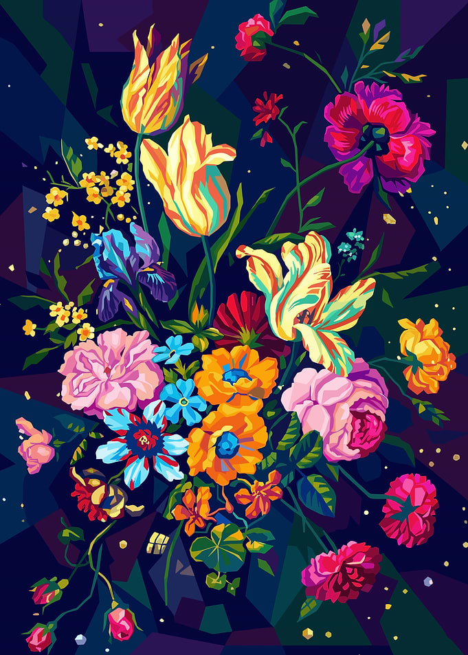 Vibrant Geometric Floral Arrangement