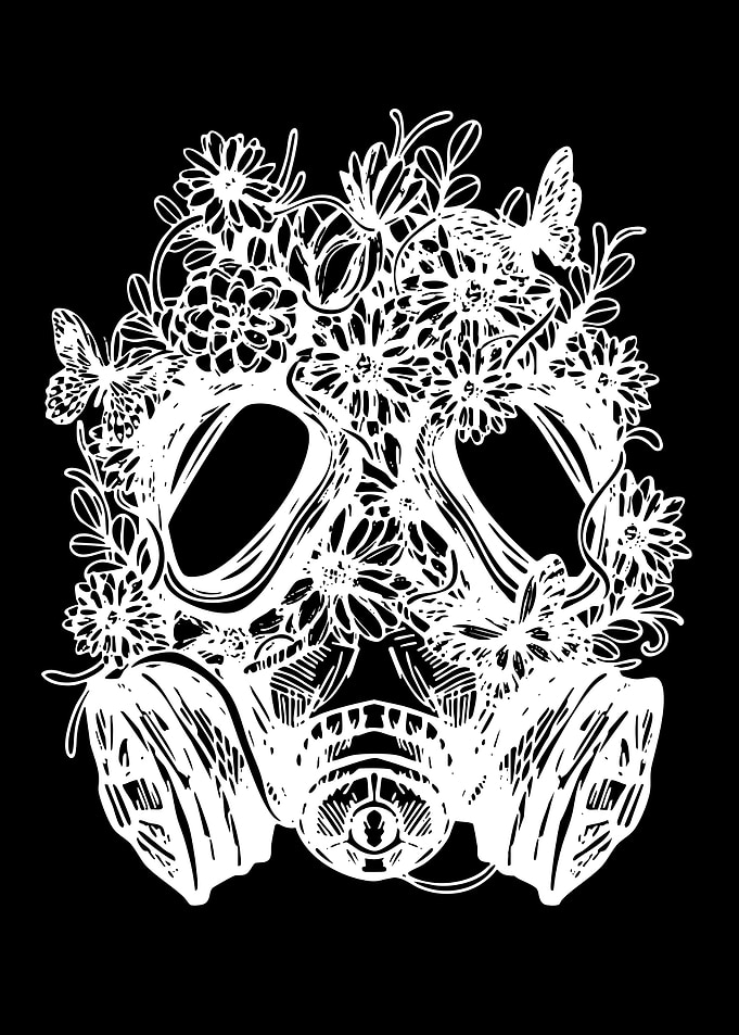Gas Mask with Flowers and Butterflies