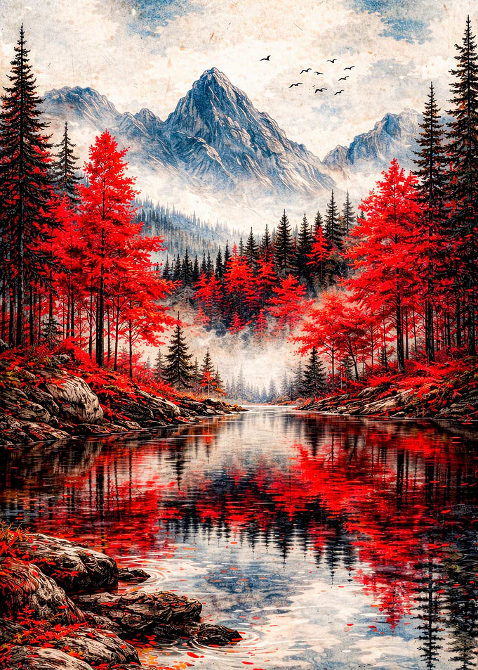 Vibrant Autumn Mountain Lake Reflection