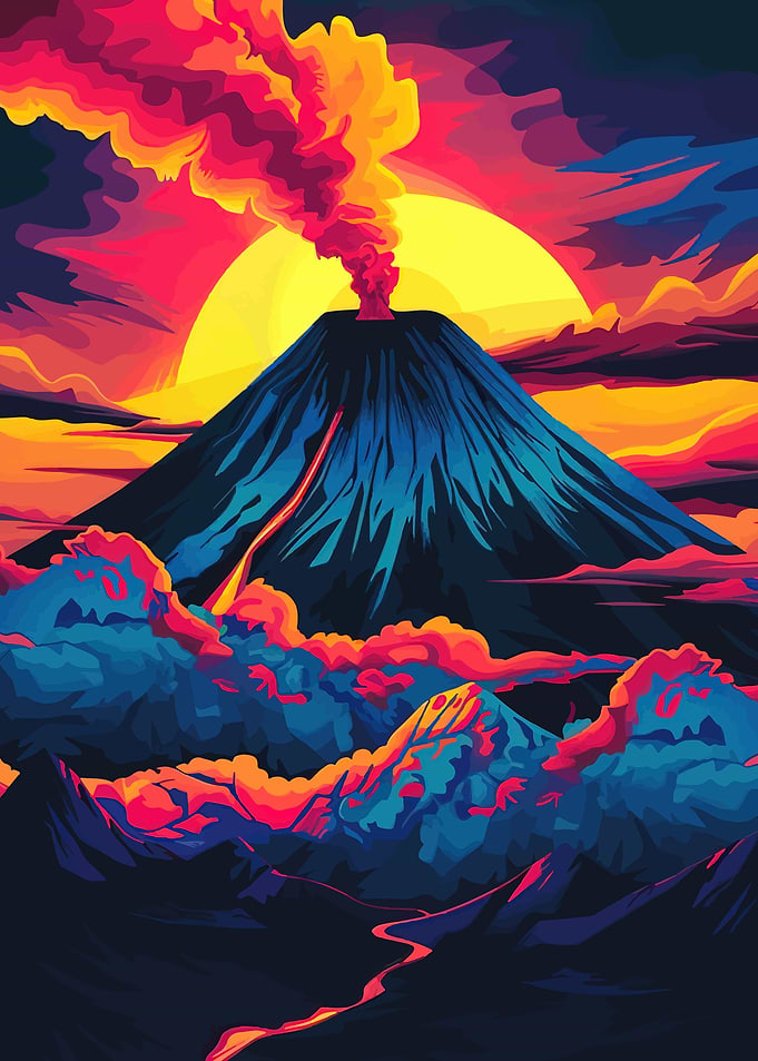 Volcano Eruption at Sunset