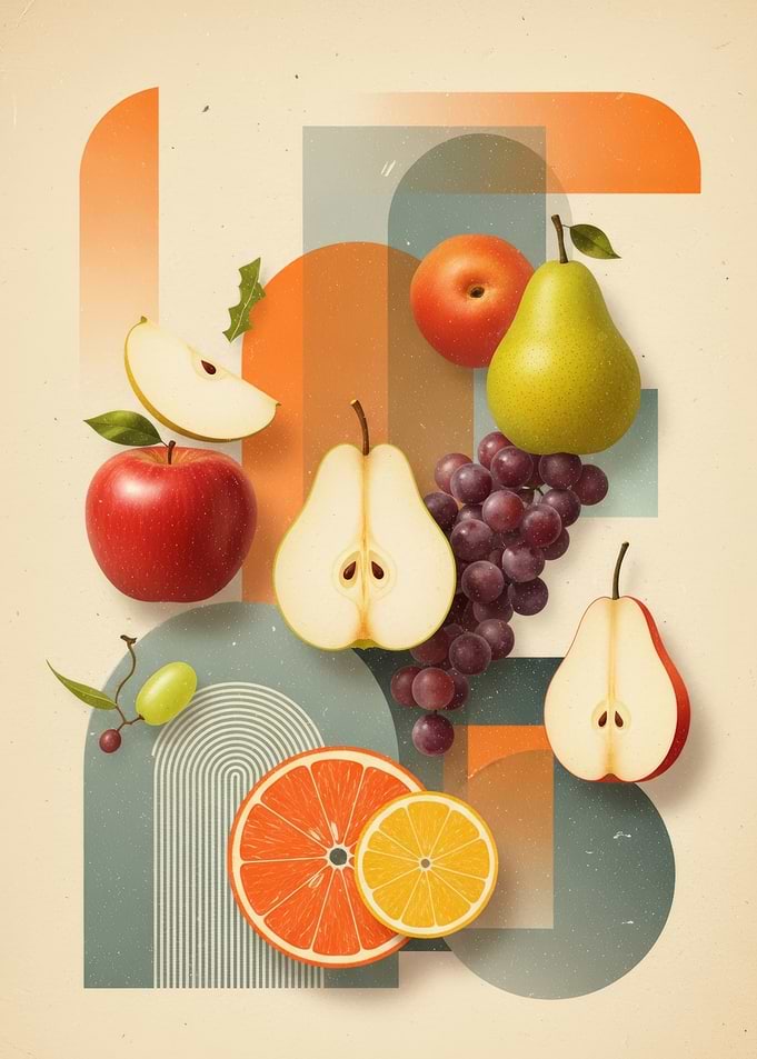 Vibrant Fruit Still Life with Abstract Shapes