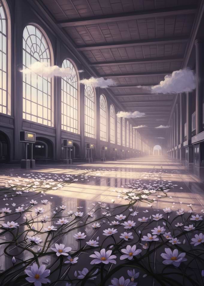 Hallway with Flowers and Sunlight