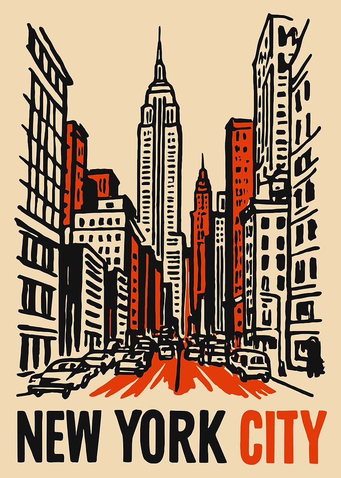 New York City Skyline with Cars