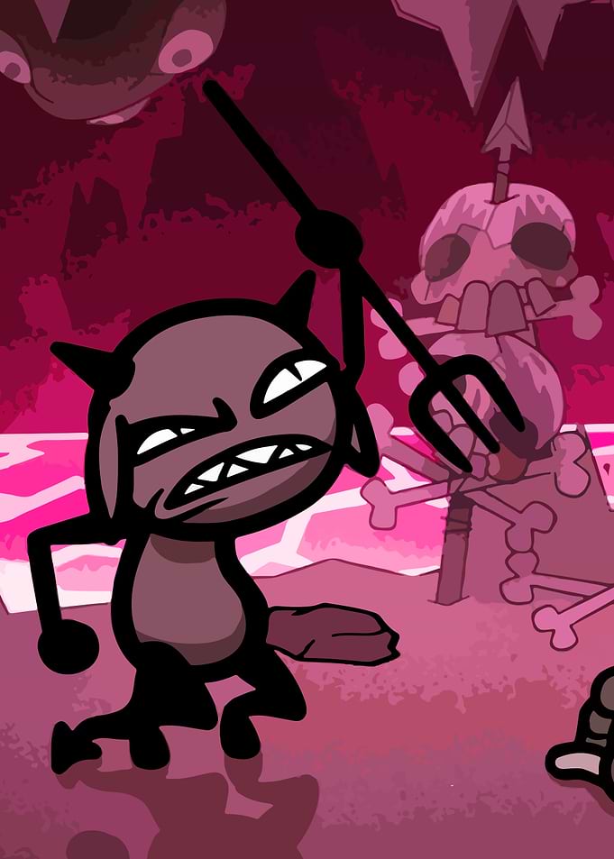 Angry Devil Character with Pitchfork