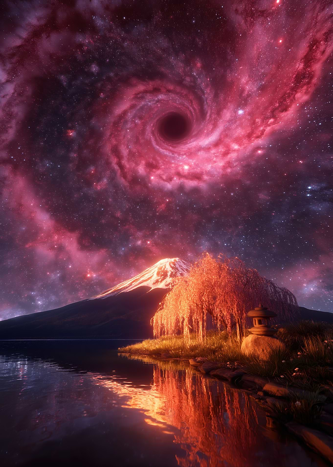 Cosmic Black Hole Over Mount Fuji