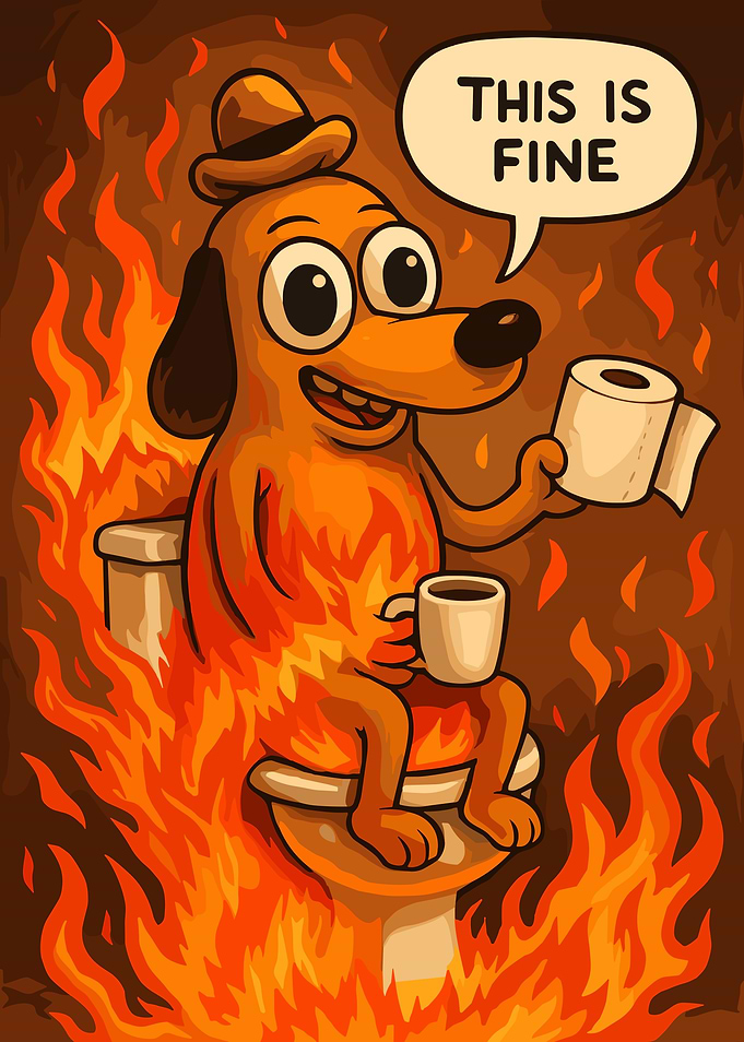 This is Fine Dog on Toilet in Fire