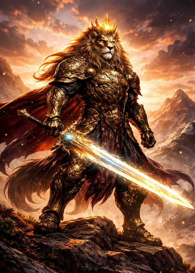 Lion King Warrior with Glowing Sword
