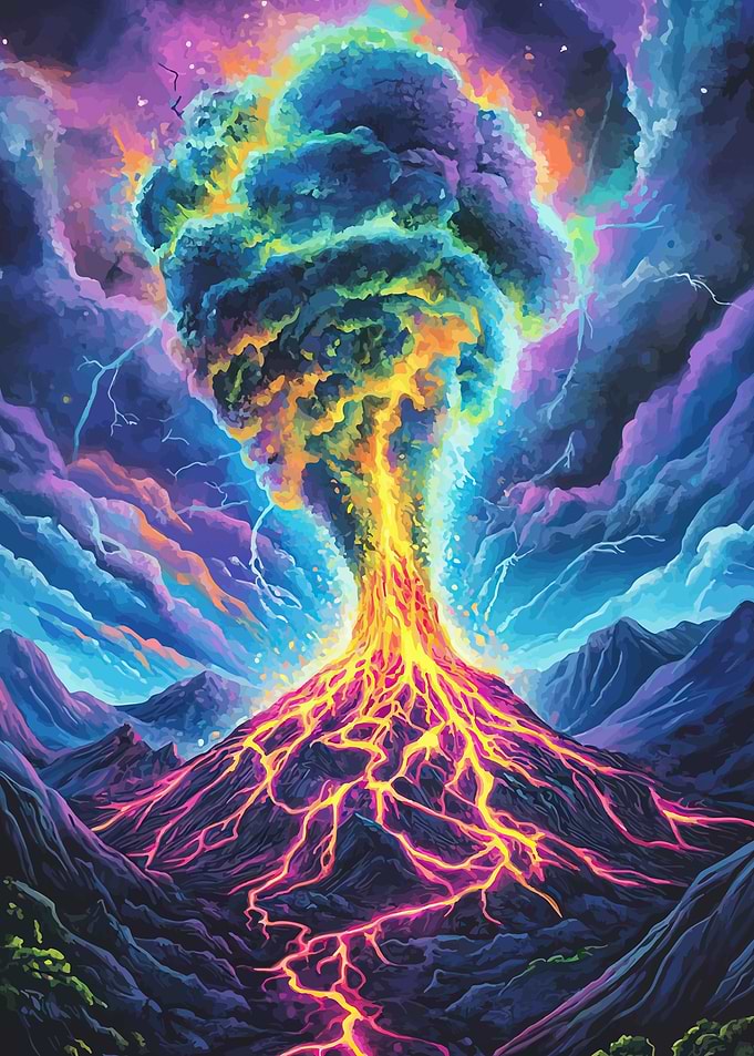 Volcanic Eruption with Lightning