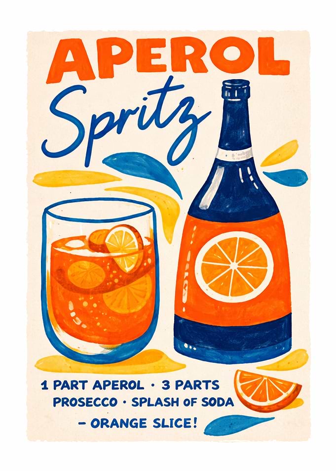 Aperol Spritz Cocktail Poster