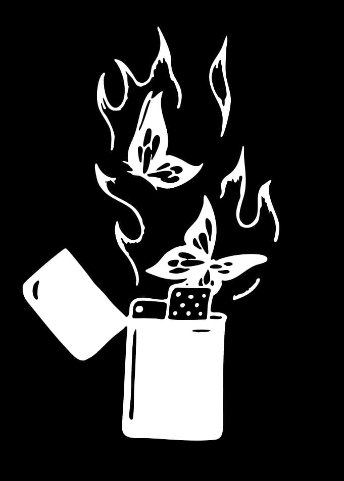 Lighter with Butterflies and Flames