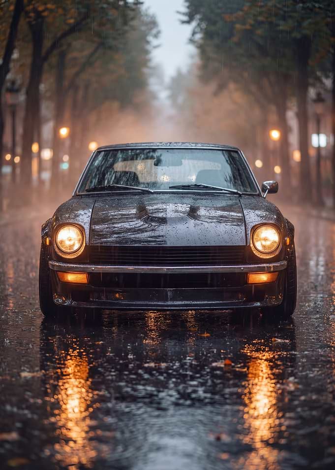 Classic Car Nissan 240Z in Rainy