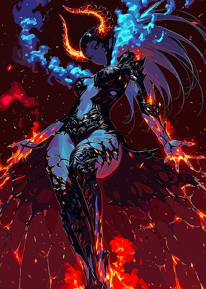 Fiery Demoness with Blue Flames