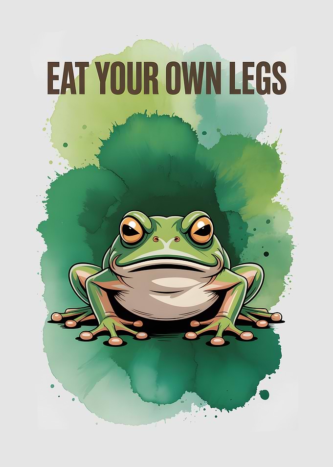 Frog with 'Eat Your Own Legs' Text