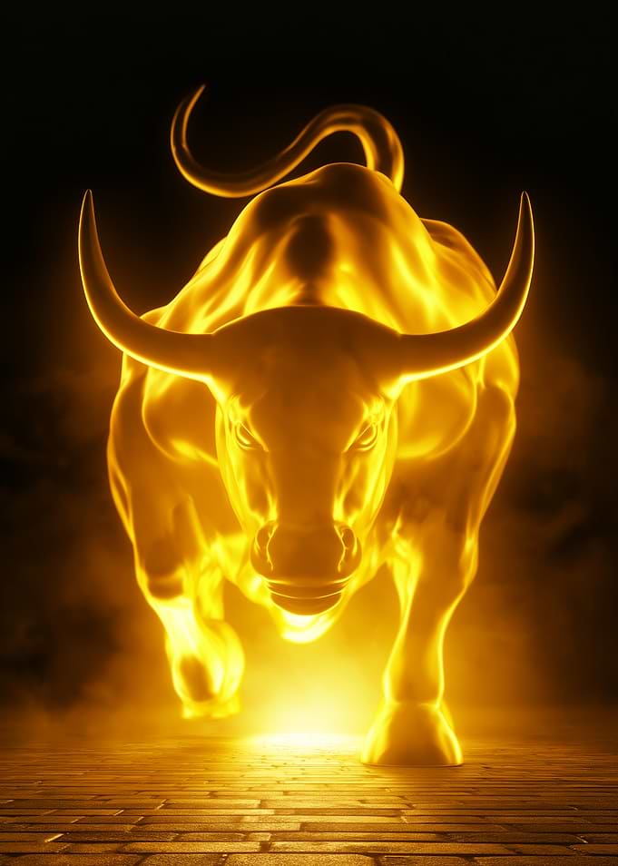 Golden Bull Charging Forward