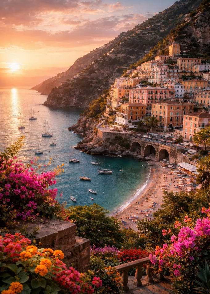 Positano Amalfi Coast at Sunset