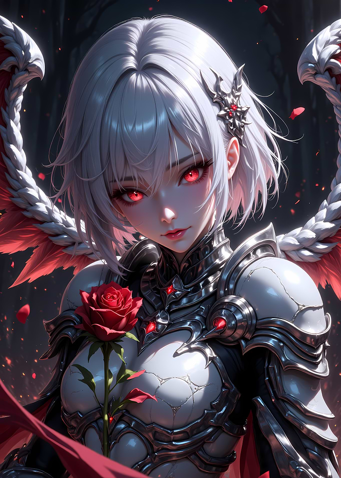 Anime Knight with Red Rose