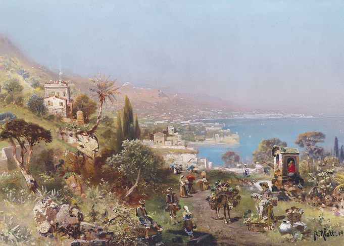 Coastal Village Landscape Painting