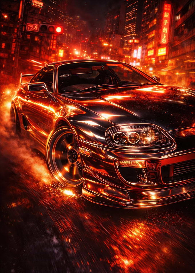 Fiery Sports Car Drifting in City