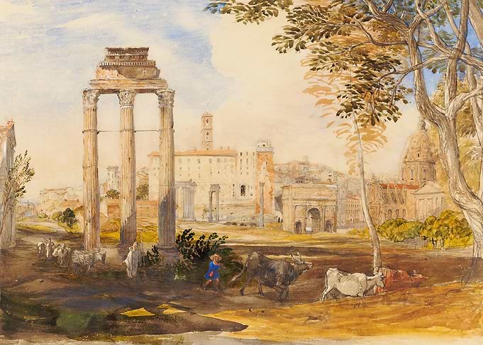 Ancient Roman Ruins with Cattle and Figures