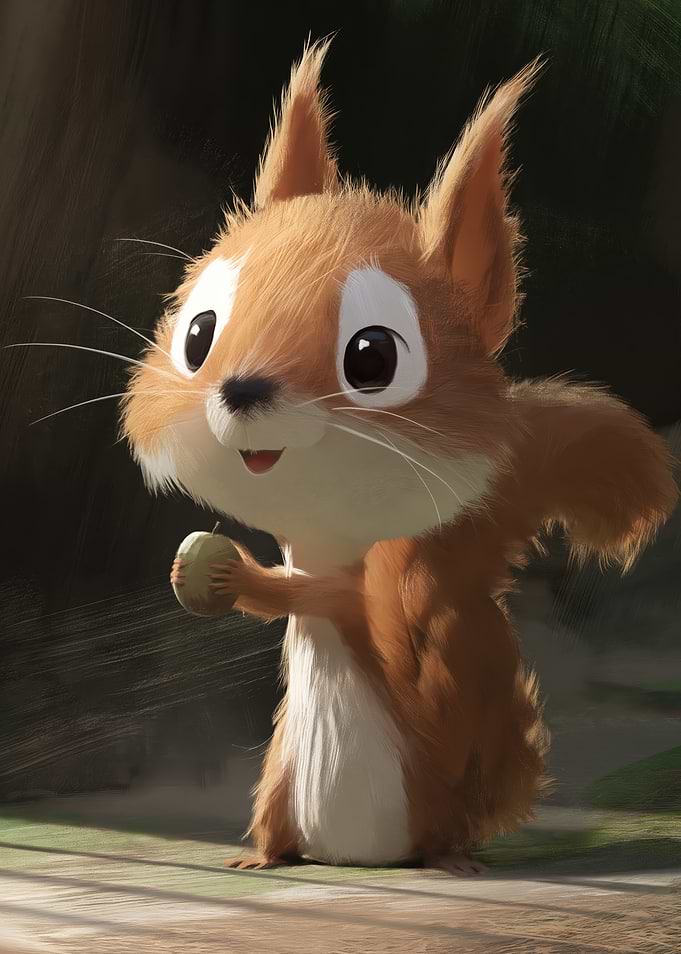 Cute Squirrel Holding an Acorn