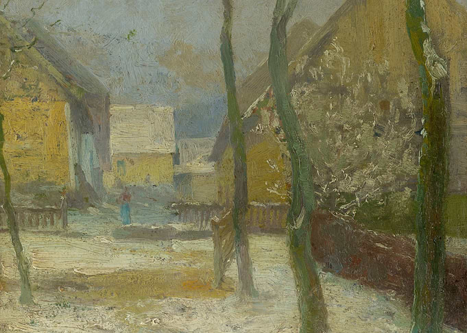 Winter Village Scene with Figures
