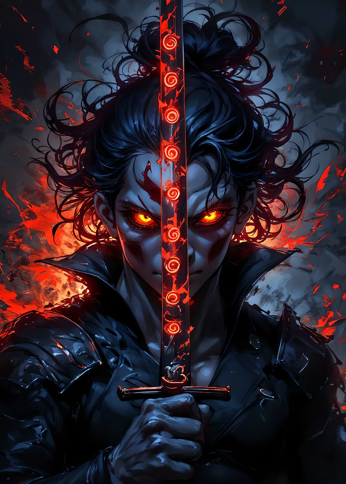 Fiery Samurai Warrior with Glowing Sword