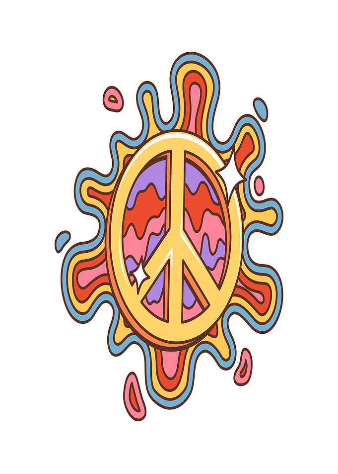 Retro Peace Symbol with Swirls