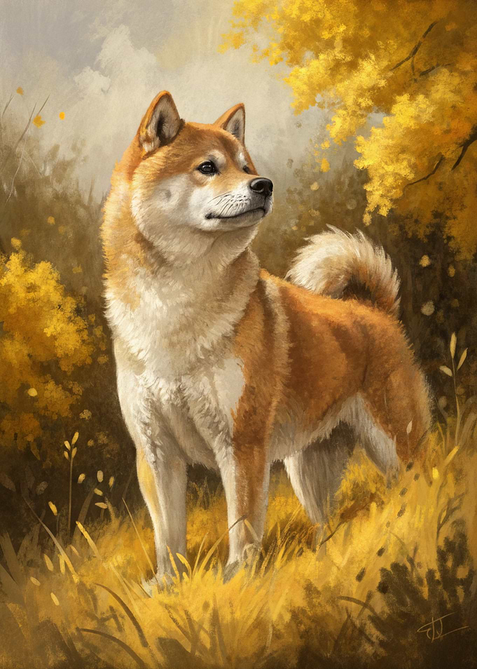 Shiba Inu in Autumn Foliage