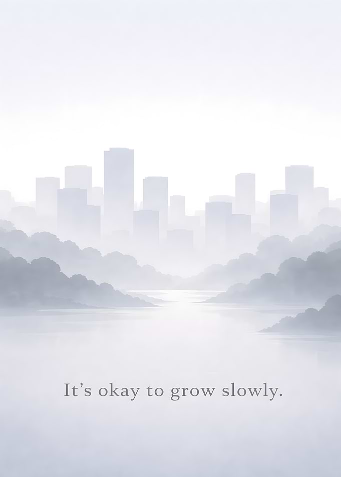 Misty Cityscape with Inspirational Quote