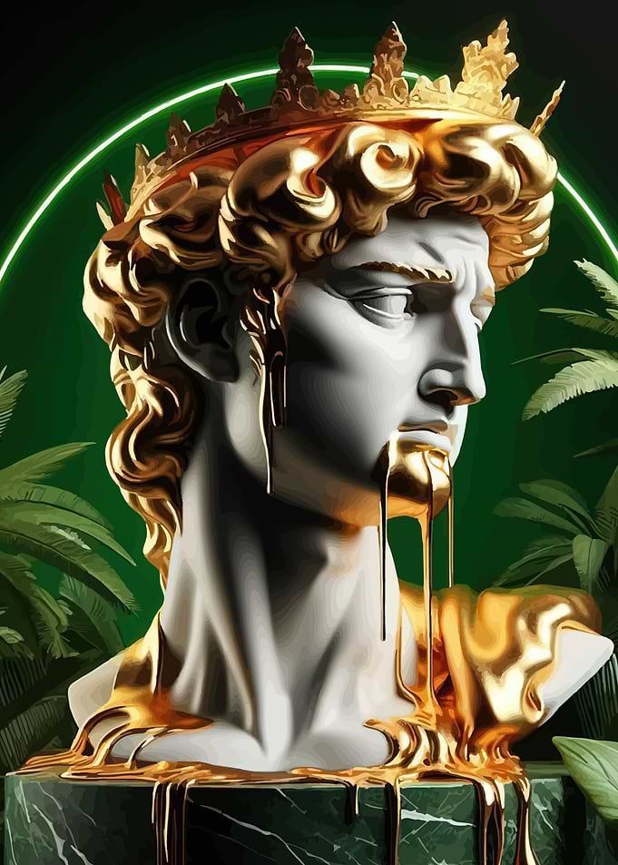 Golden Drip Statue with Neon