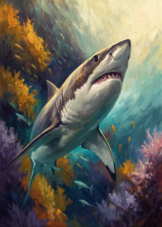 Great White Shark in Coral Reef