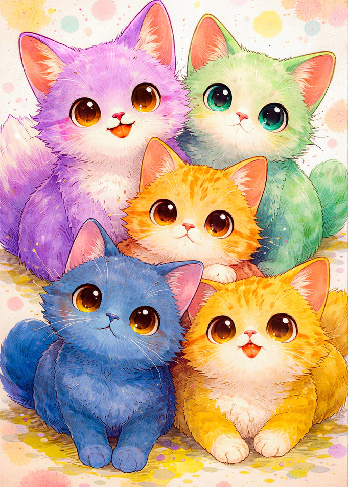 Group of Cute Colorful Kittens