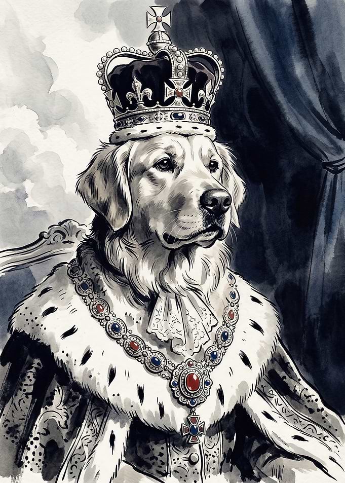 Regal Dog in Royal Attire