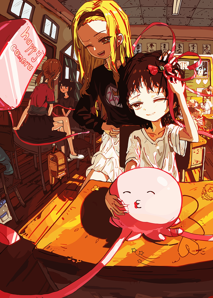 Anime girls with pink creature