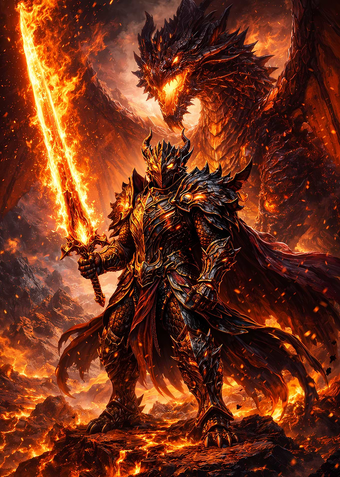 Fiery Knight and Dragon