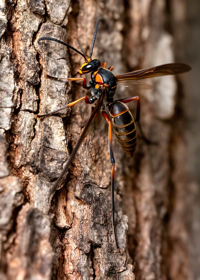 Wasp on Tree Bark