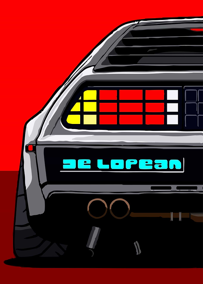 DeLorean Car Rear with Red Background