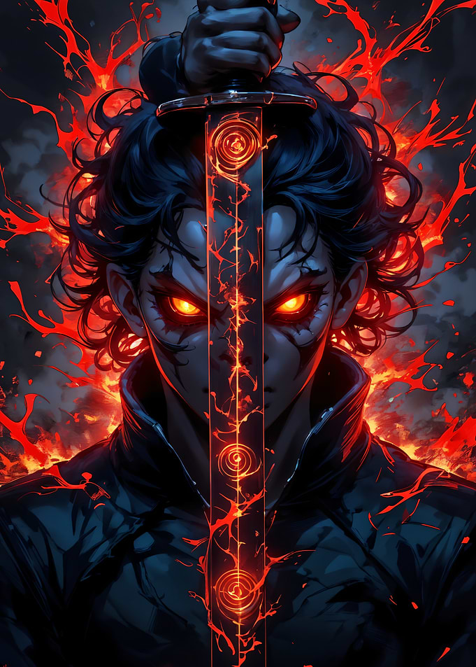 Fiery Warrior with Glowing Eyes