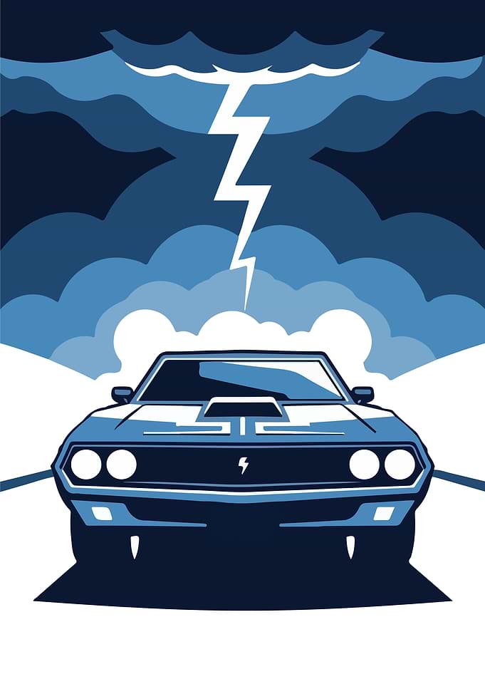 Muscle Car in Lightning Storm Poster Vector Art