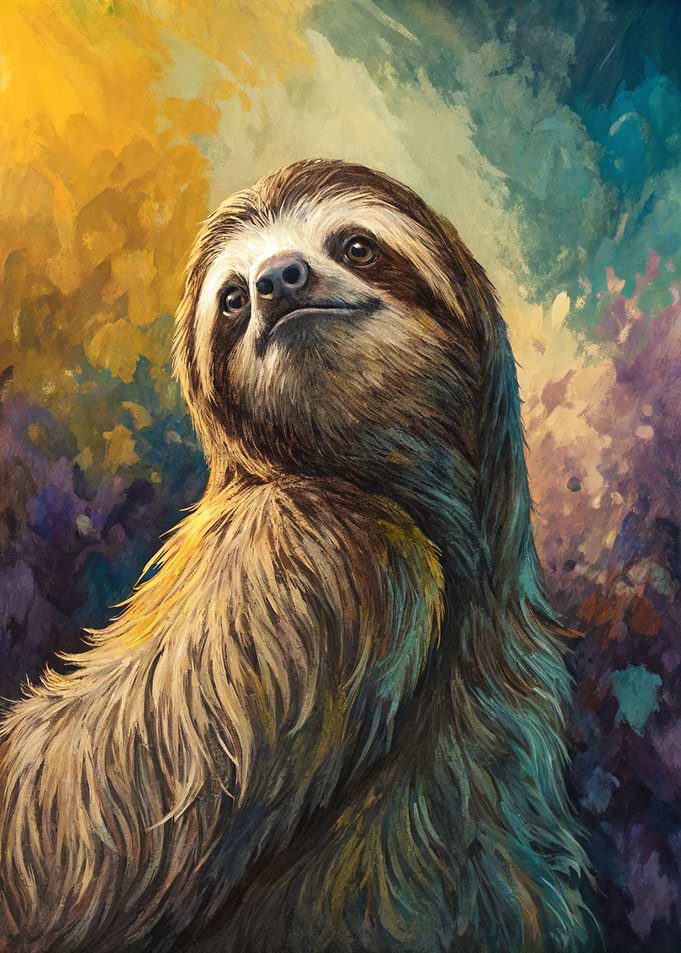 Sloth Portrait with Colorful Background