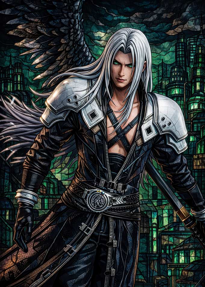 Sephiroth in Stained Glass Style