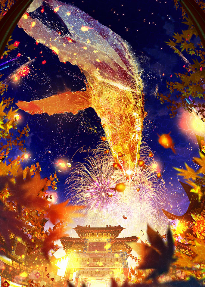 Fiery Dragon Over Japanese Festival